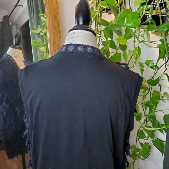 SCOTCH & SODA | Bronze Coin Hem Indigo Blue Fringe Sweater Vest (Size S) - Picture 5 of 10